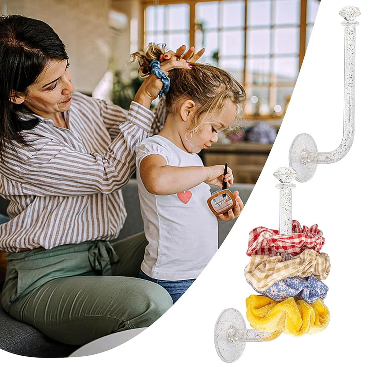MAYCREATE® 4Pcs Headband Holder Stand Scrunchie Organizer, Acrylic Clear Glitter Adhesive Scrunchy Holder Scrunchie Tower Storage Wall Hook for Women Girl Headband Bracelet Necklace MAYCREATE® 4Pcs Headband Holder Stand Scrunchie Organizer, Acrylic Clear Glitter Adhesive Scrunchy Holder Scrunchie Tower Storage Wall Hook for Women Girl Headband Bracelet Necklace